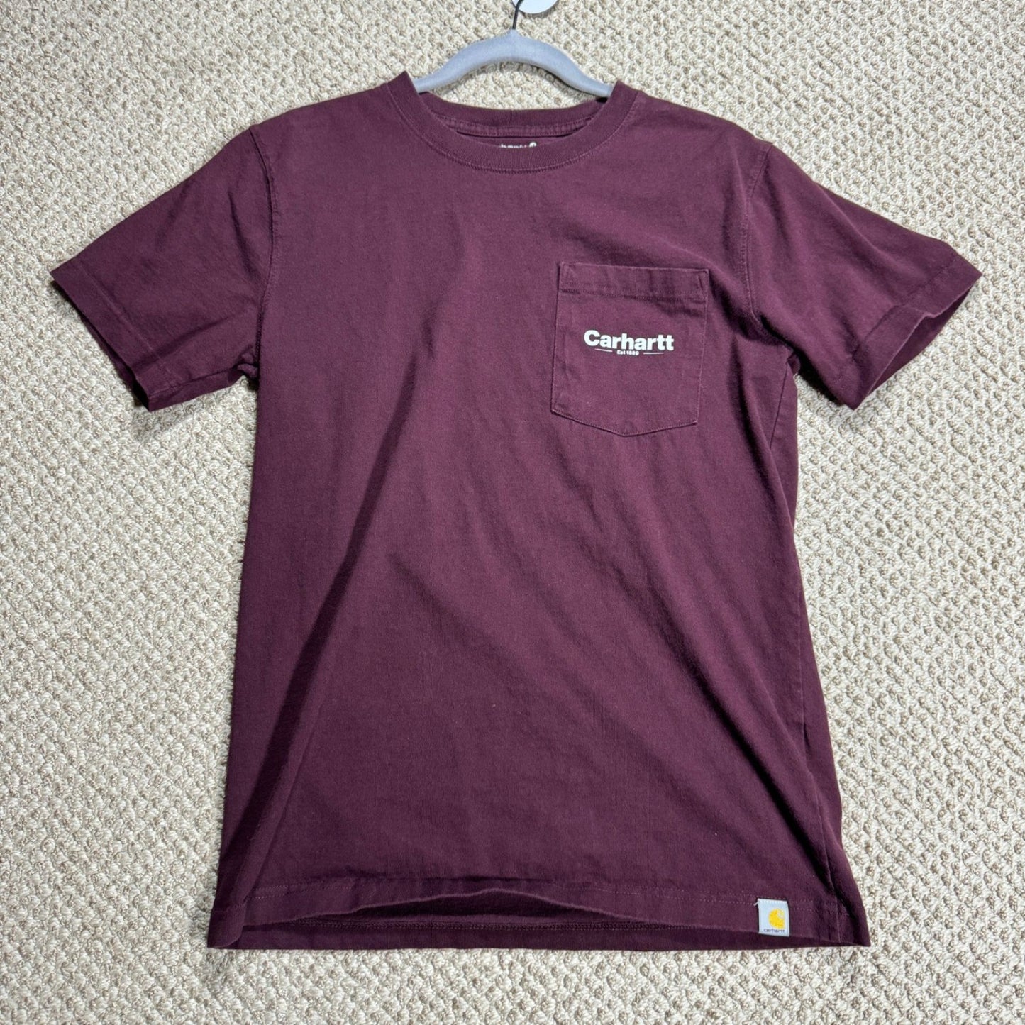 Carhartt Mens T-Shirt Relaxed Fit Size S Maroon Back Graphic Pocket Workwear