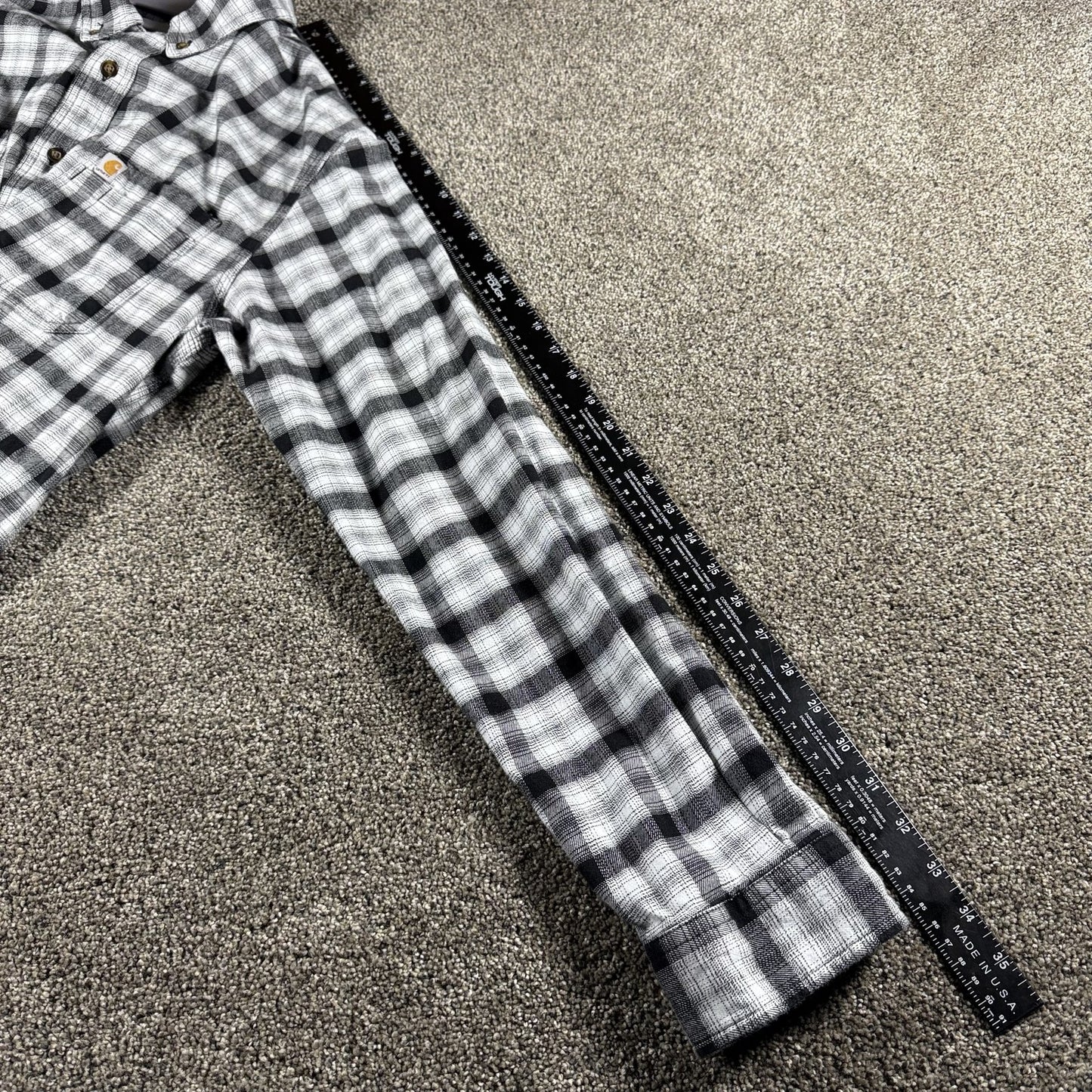 Carhartt Mens Flannel Shirt L Tall Black White Plaid Button Up Relaxed Fit
