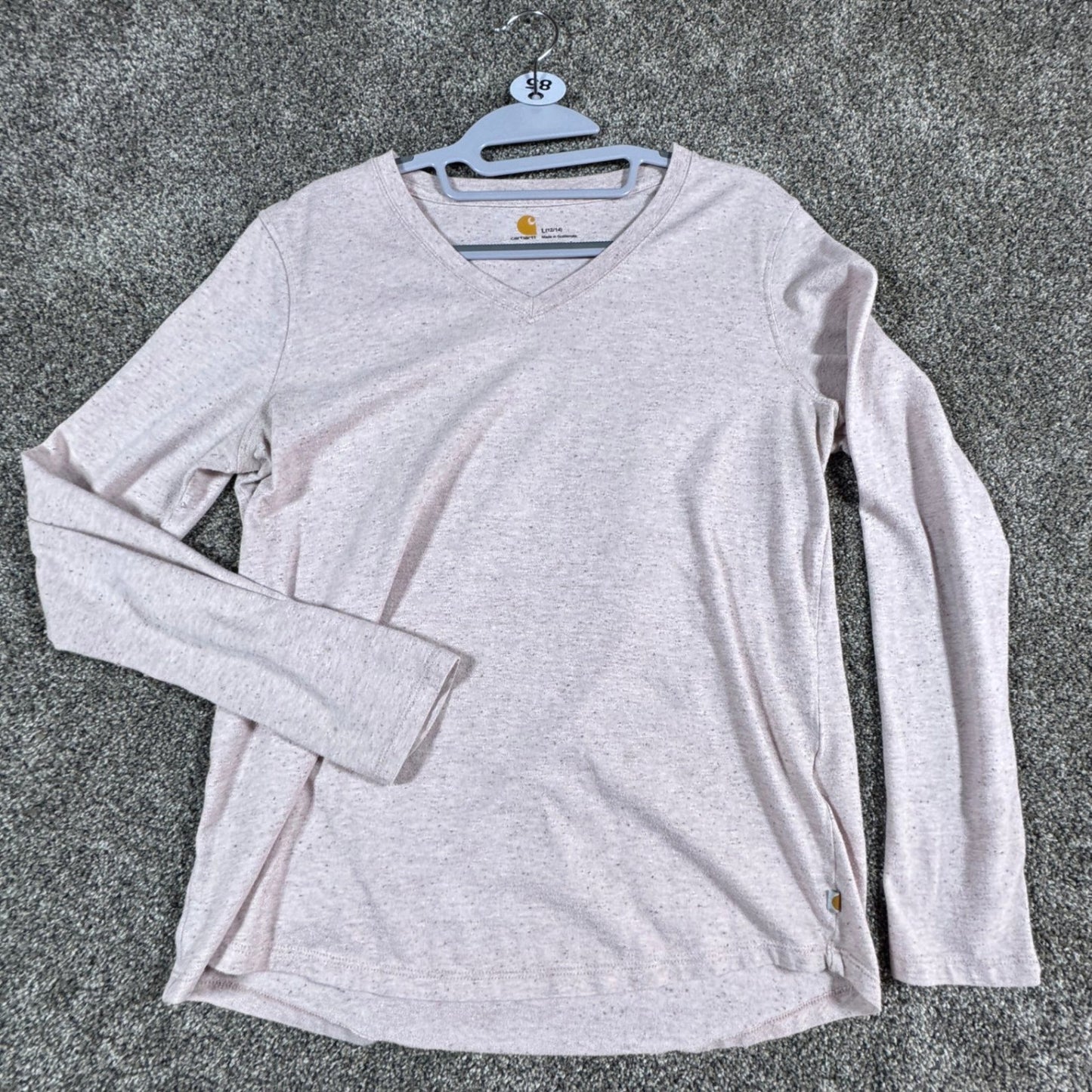 Carhartt Womens Long Sleeve T-Shirt Size L 12-14 Pink Heather V-Neck Relaxed Fit