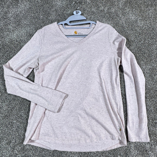 Carhartt Womens Long Sleeve T-Shirt Size L 12-14 Pink Heather V-Neck Relaxed Fit