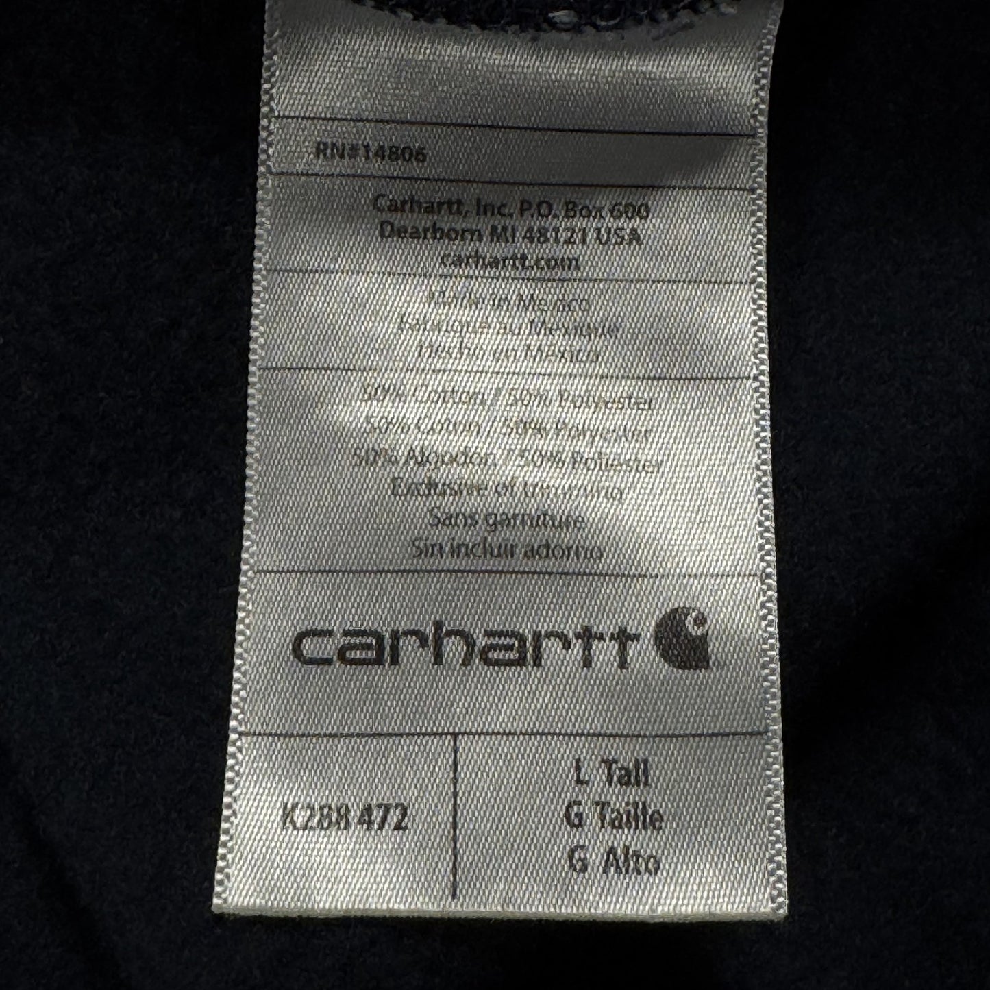 Carhartt Mens Hoodie Pullover L Tall Loose Fit Navy Spellout Sweatshirt