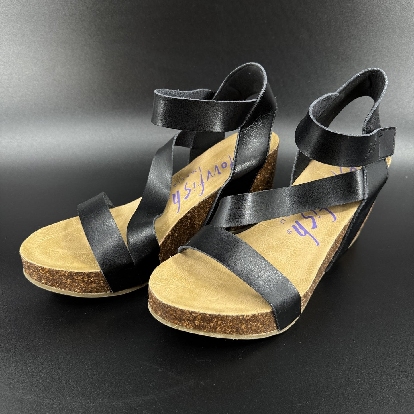 Blowfish Malibu Womens 10 Wedge Sandals Shoes Black Cork Platform Strappy