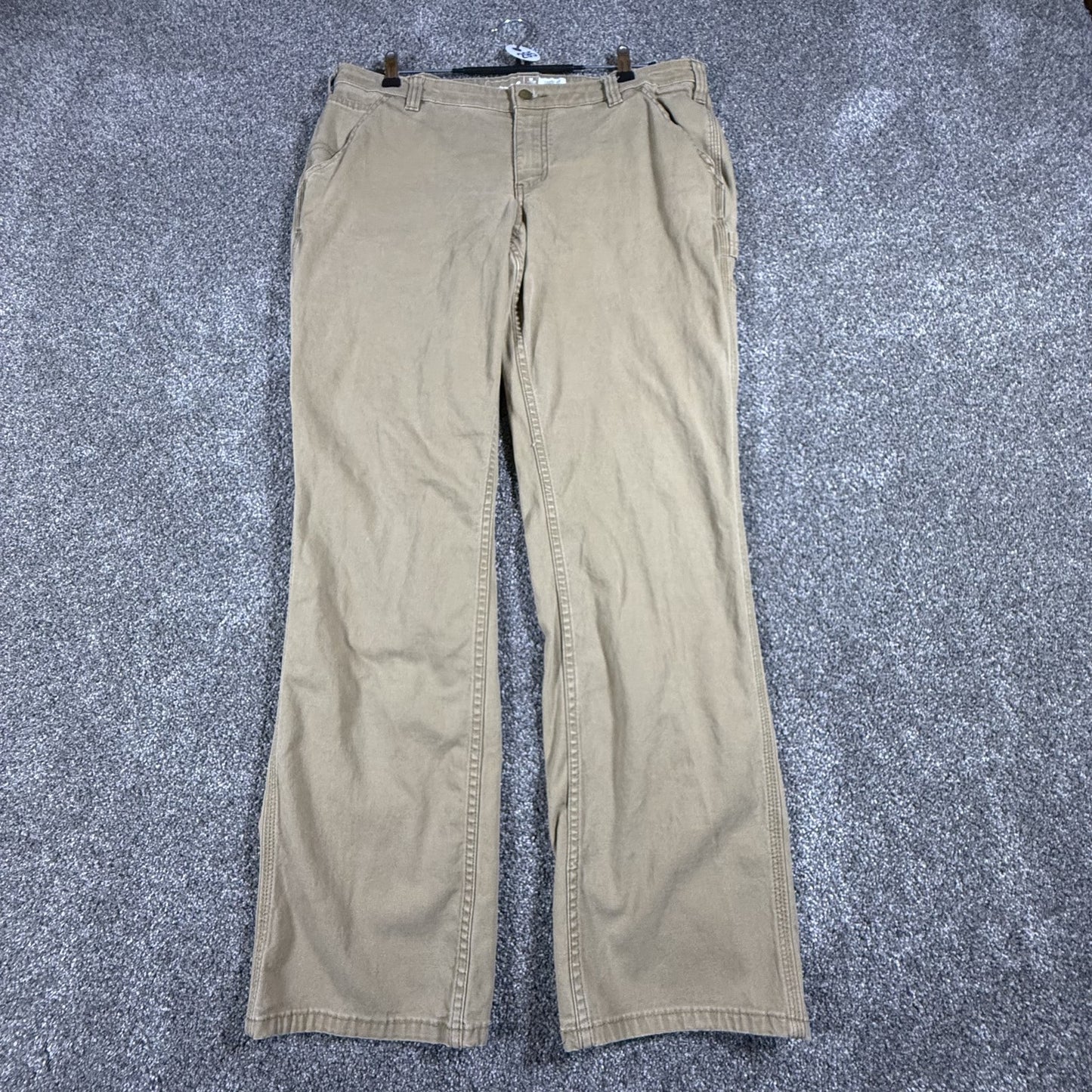Carhartt Womens Canvas Work Pants 16 Regular Khaki Loose Fit Rugged Flex