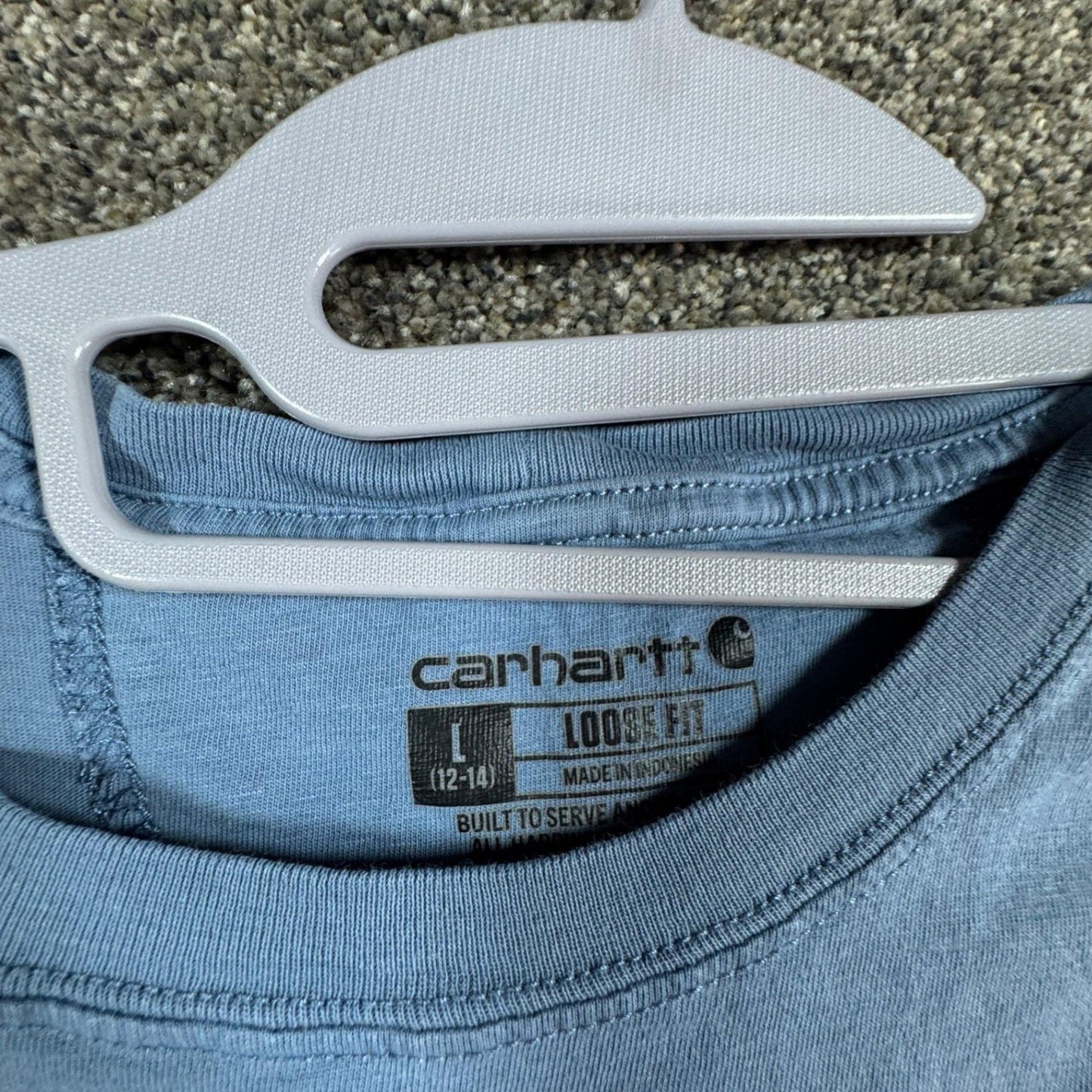 Carhartt Womens T-Shirt Size L 12-14 Blue Loose Fit Short Sleeve Pocket Tee