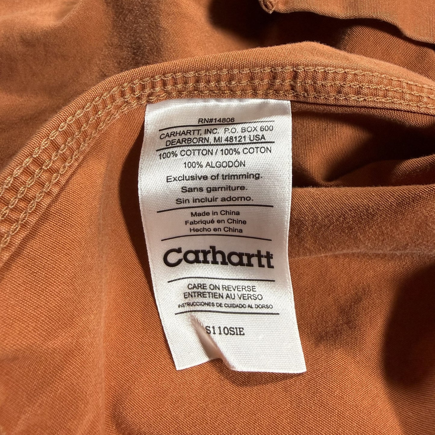 Carhartt Orange Mens Work Shirt Short Sleeve Button Up L Tall Cotton Stains