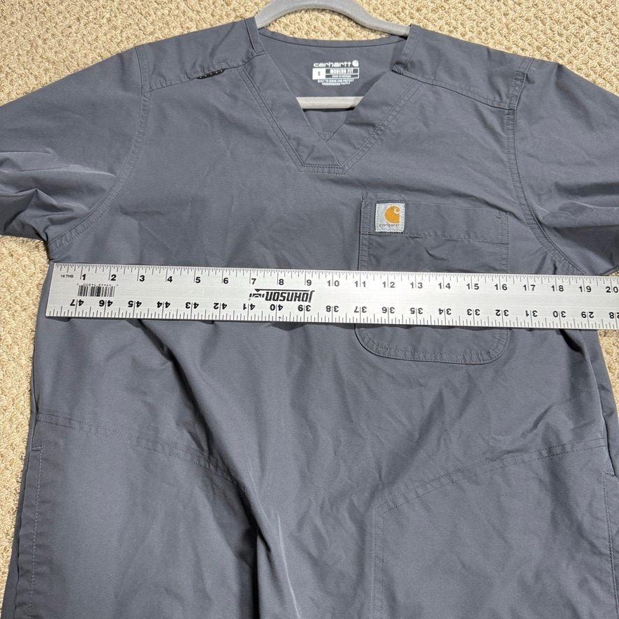 Carhartt Mens Scrub Top S Gray Modern Fit Medical Uniform V-Neck Shirt