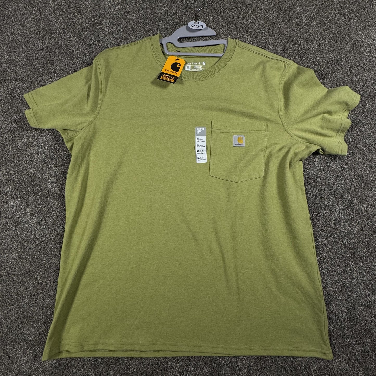 STAINED Carhartt Womens T Shirt XL K87W Loose Fit Pocket Short Sleeve Green