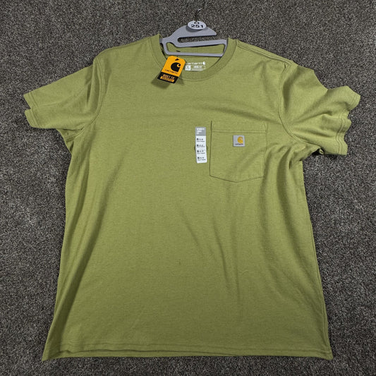 STAINED Carhartt Womens T Shirt XL K87W Loose Fit Pocket Short Sleeve Green