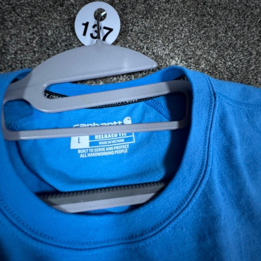 Carhartt Mens Pocket T-Shirt L Blue Relaxed Fit Short Sleeve Workwear