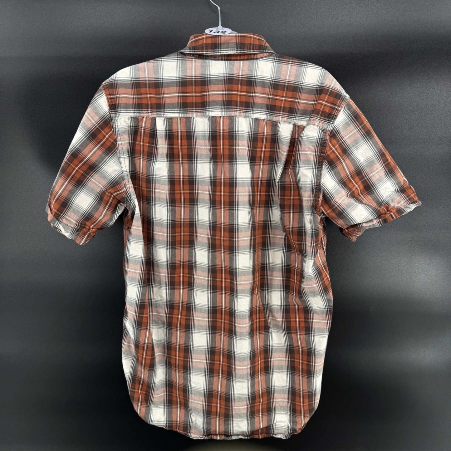 Carhartt Mens S Button Up Shirt Small Orange Plaid Short Sleeve Workwear