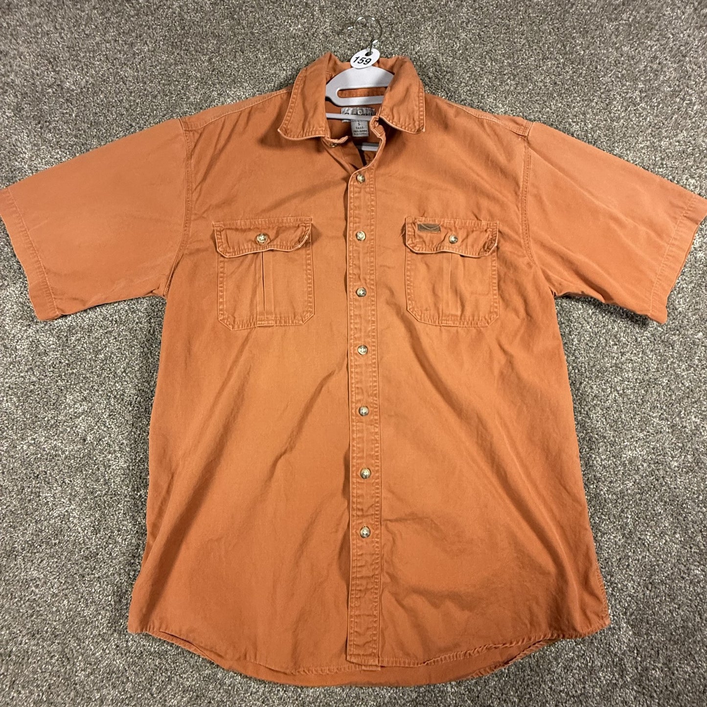 Carhartt Orange Mens Work Shirt Short Sleeve Button Up L Tall Cotton Stains
