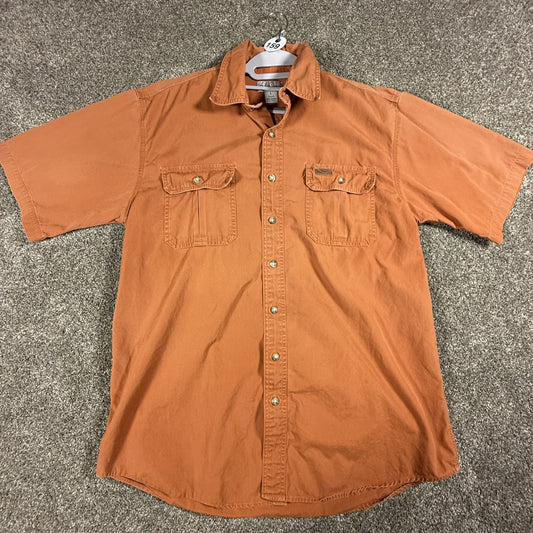 Carhartt Orange Mens Work Shirt Short Sleeve Button Up L Tall Cotton Stains