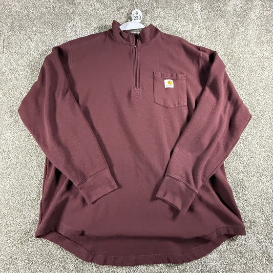 Carhartt Mens Quarter Zip Pullover Shirt 2XL Maroon Relaxed Fit Long Sleeve