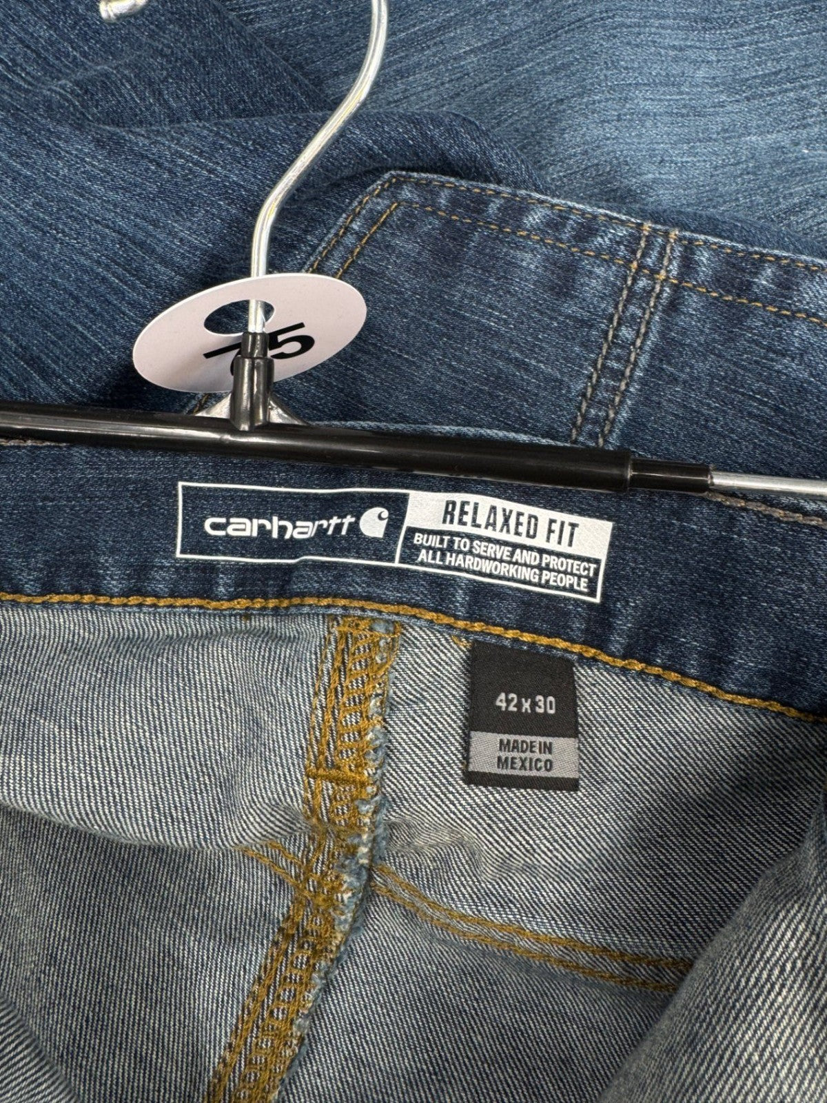 Carhartt Mens Size 42x30 Relaxed Fit Jeans Blue Denim Pants Workwear
