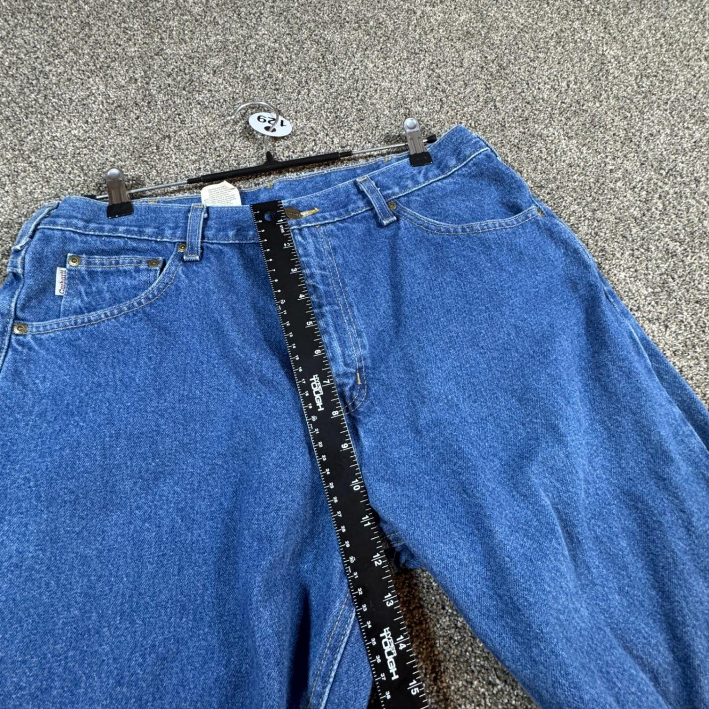 Carhartt Mens B167 DST Jeans 36x34 Blue Denim Relaxed Fit Leather Patch Pants