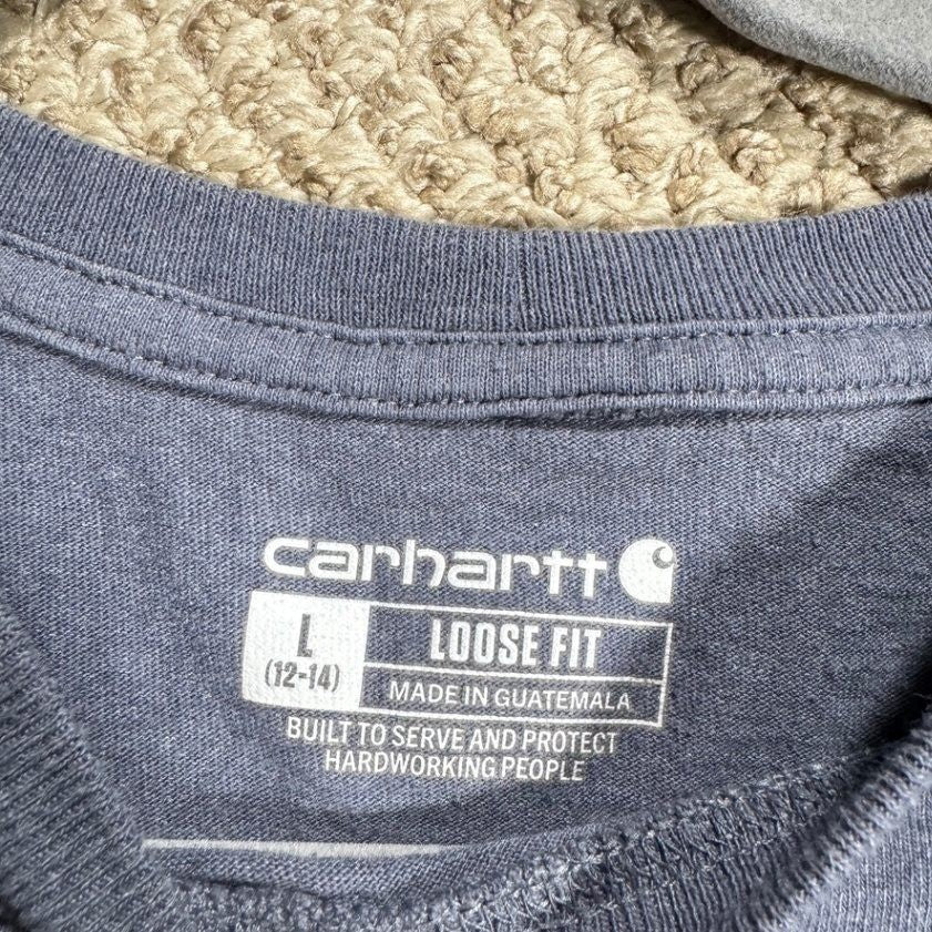 Carhartt Womens Pocket T-Shirt Short Sleeve L 12-14 Blue Loose Fit Workwear