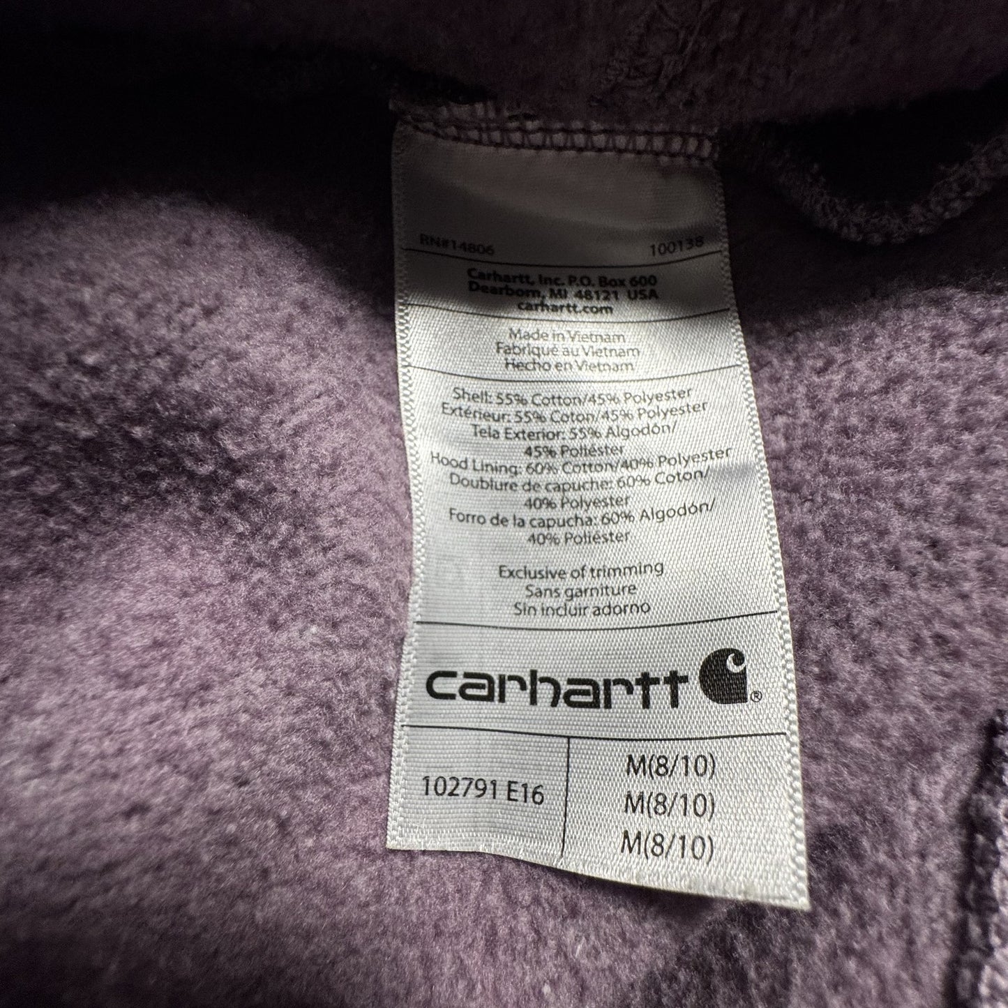 Carhartt Womens Hoodie Pullover M 8/10 Heather Purple Clarksburg Spellout