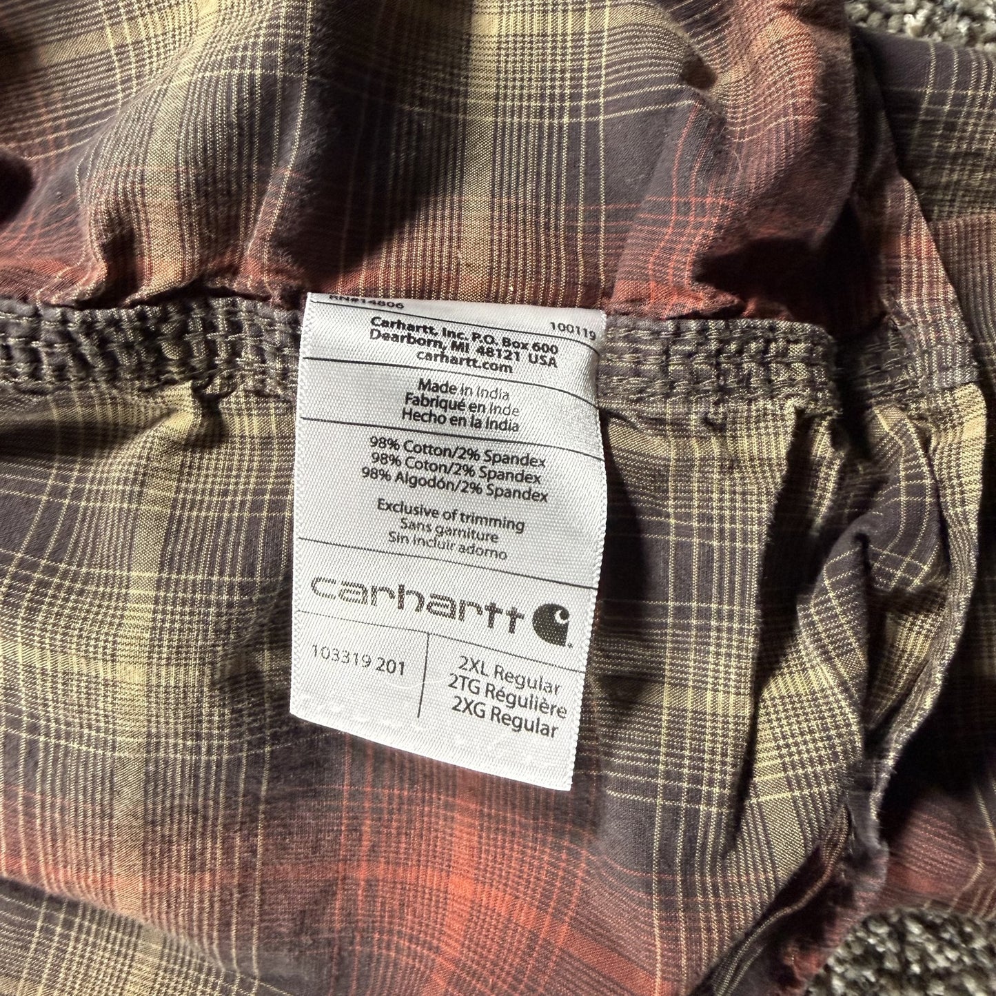 Carhartt Mens Flannel Shirt 2XL Regular Multicolor Plaid Long Sleeve Western
