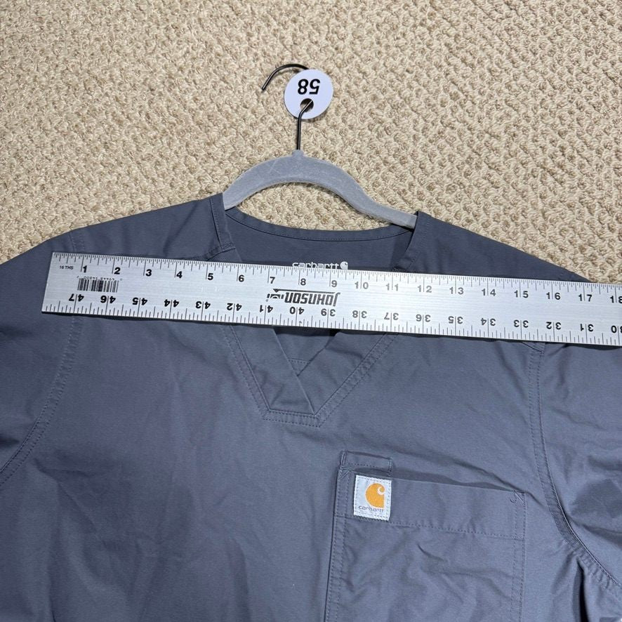 Carhartt Mens Scrub Top S Gray Modern Fit Medical Uniform V-Neck Shirt