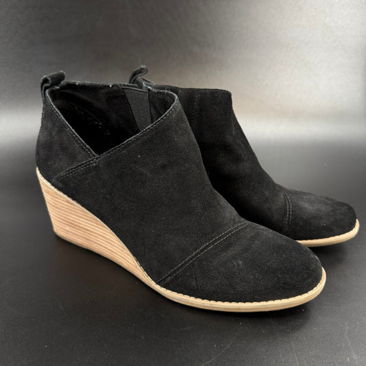 TOMS Womens Marta Wedge Ankle Boots Size 10 Black Suede Slip On Booties Shoes