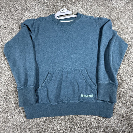 Carhartt Clarksburg Womens Crewneck Sweatshirt S Teal Kangaroo Pocket Cotton