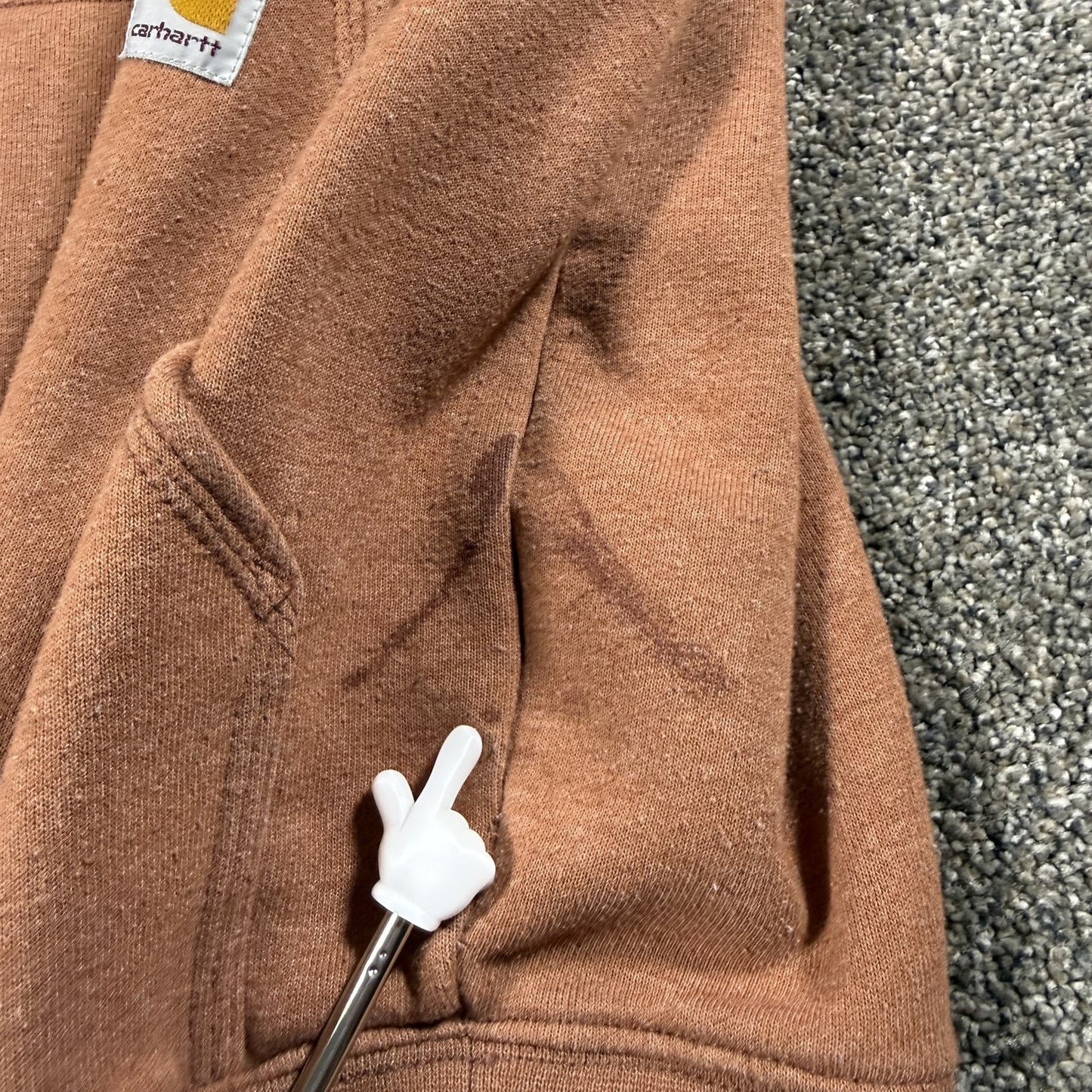 Carhartt Mens Loose Fit Hoodie Sweatshirt Size M Burnt Orange Spellout STAINS