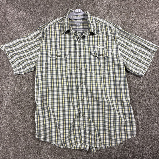 Carhartt Mens XL Short Sleeve Button Down Shirt Pabst PBR Logo Plaid Cotton