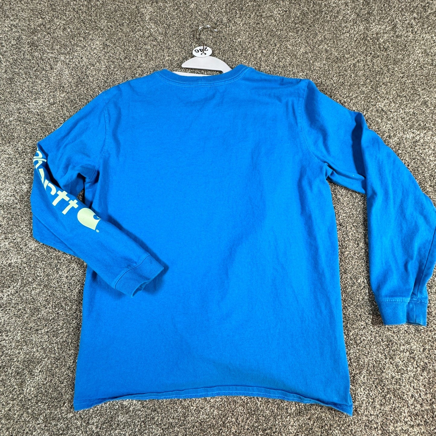 Carhartt Womens Long Sleeve T-Shirt Size L 12-14 Blue Graphic Logo Loose Fit