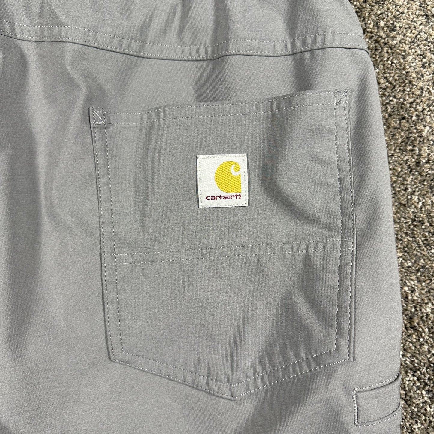 Carhartt Mens Work Shorts Size L Gray Relaxed Fit Stretch Elastic Waist Stained