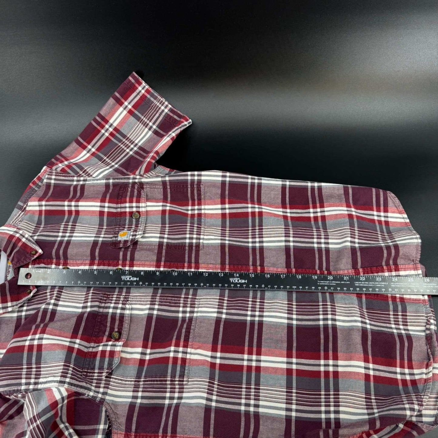 Carhartt Mens S Button Down Shirt Red Plaid Short Sleeve Cotton Work Shirt