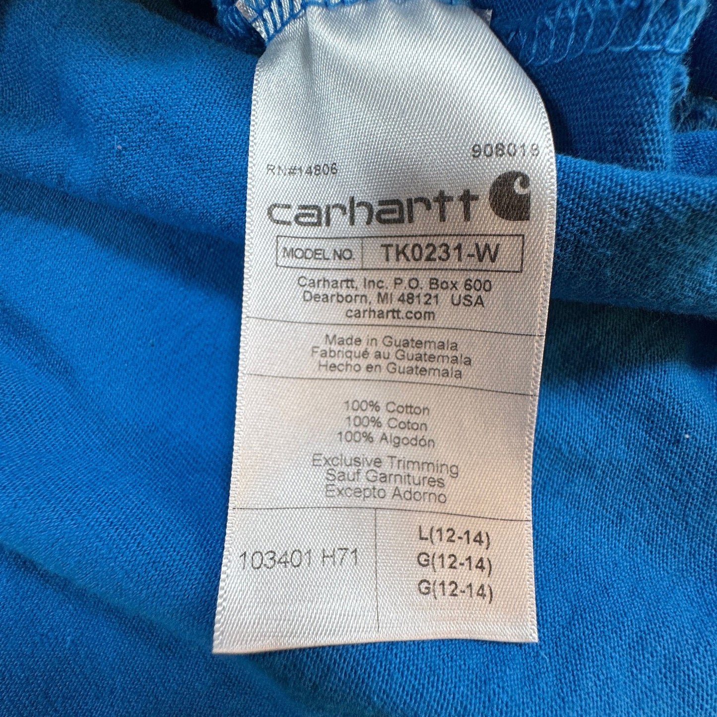 Carhartt Womens Long Sleeve T-Shirt Size L 12-14 Blue Graphic Logo Loose Fit