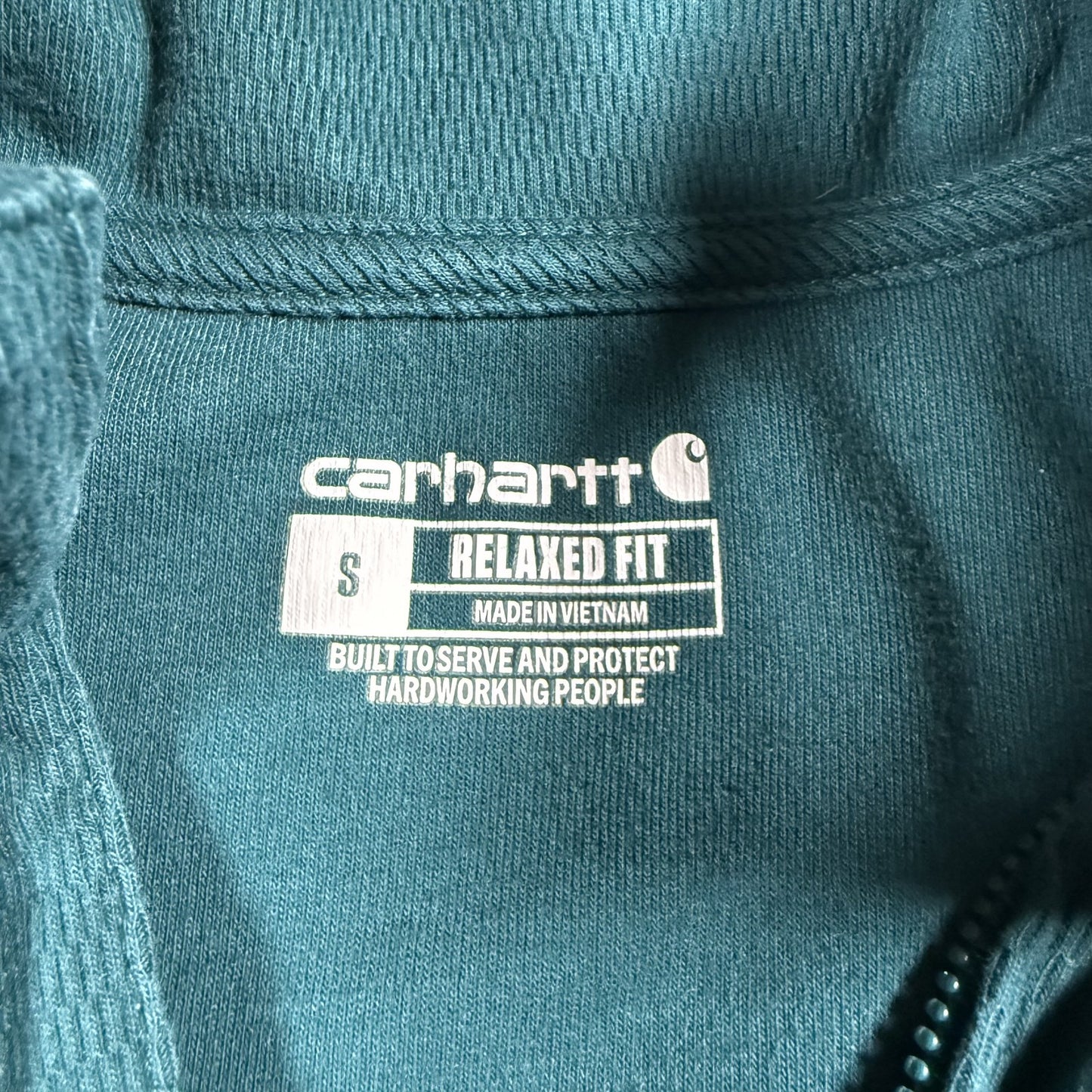 Carhartt Mens Quarter Zip Pullover S Teal Green Pocket Relaxed Fit