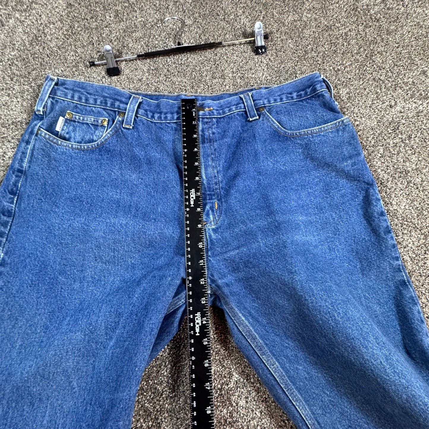 Carhartt Mens B460 Jeans Size 42x28 (hemmed) Relaxed Fit Blue Denim Workwear