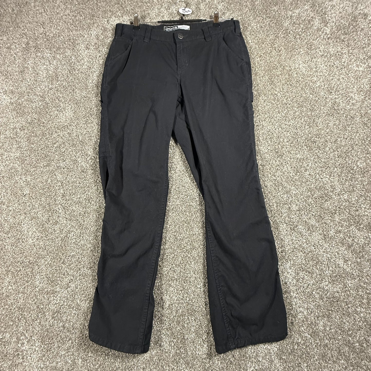 Carhartt Womens 10 Short Loose Fit Black Utility Cargo Work Pants Cotton Blend