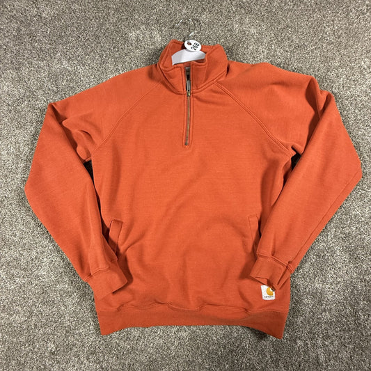 Carhartt Mens Quarter Zip Sweatshirt Pullover Size M Orange Workwear Fleece
