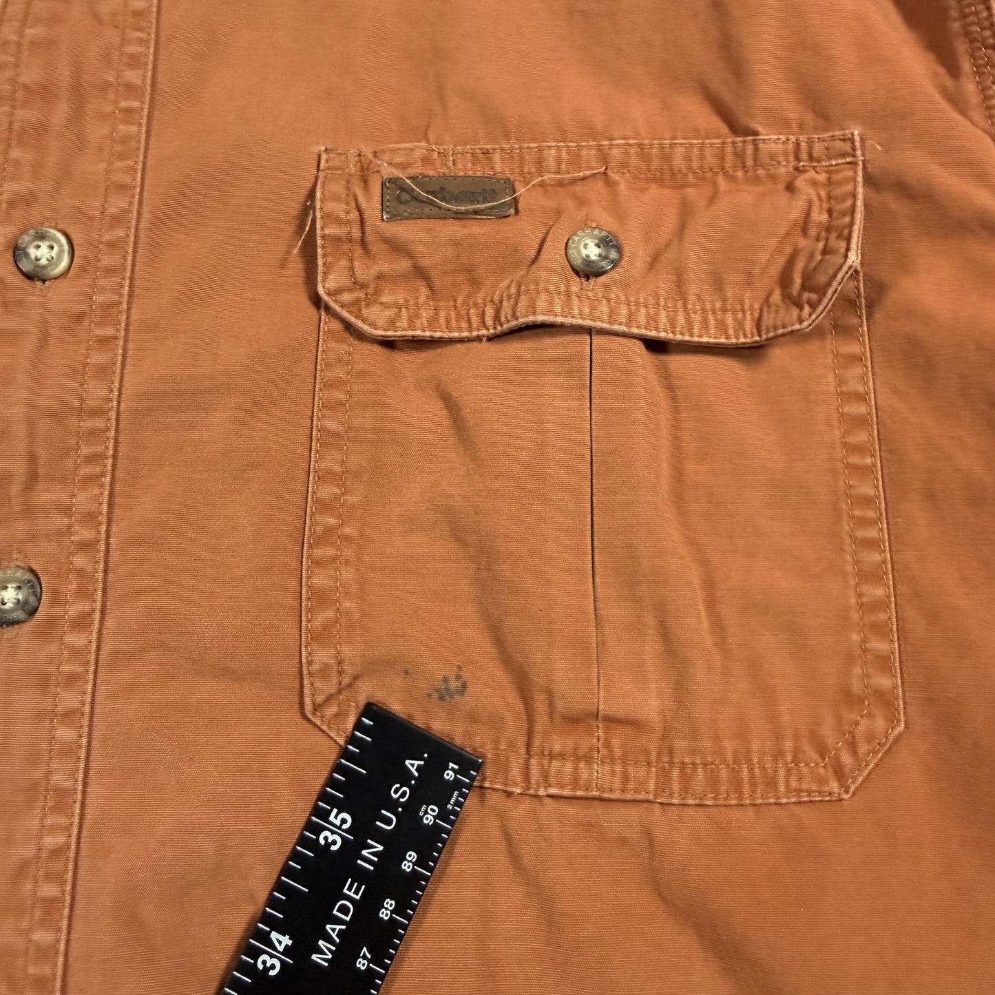 Carhartt Orange Mens Work Shirt Short Sleeve Button Up L Tall Cotton Stains