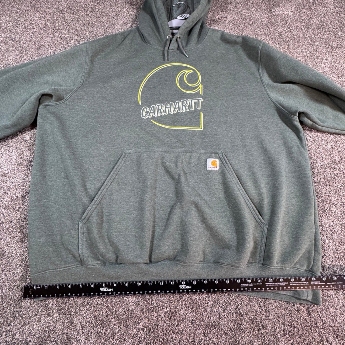Carhartt Mens Hoodie Sweatshirt 3XL Green Heather Graphic Spellout Pullover