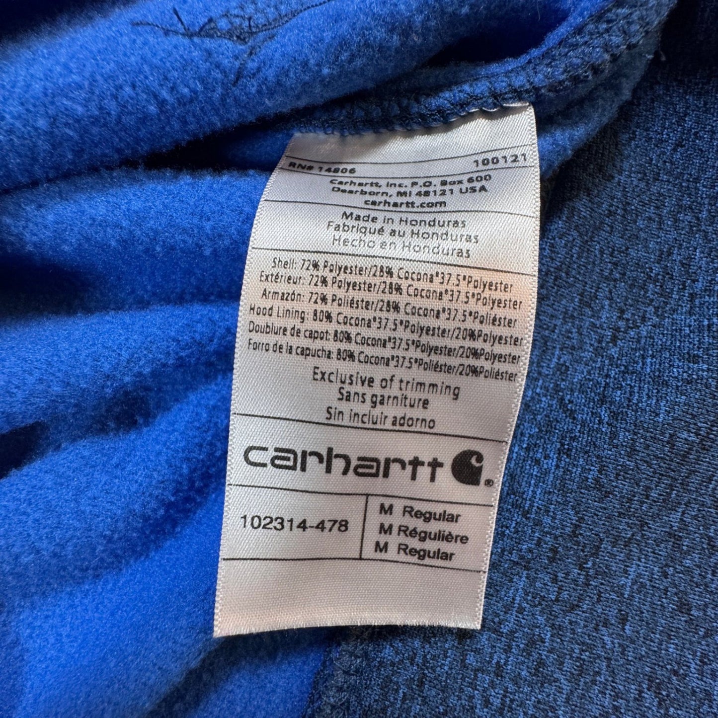 Carhartt Mens Force Hoodie M Blue Heather Relaxed Fit  Sweatshirt Spellout