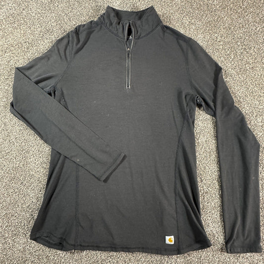 Carhartt Womens Force Quarter Zip Pullover Shirt Size S Black Workwear w/Flaws
