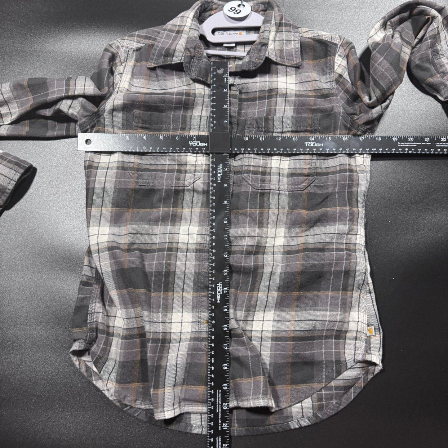 Carhartt Womens XS Long Sleeve Flannel Shirt Gray Plaid Button Up Workwear