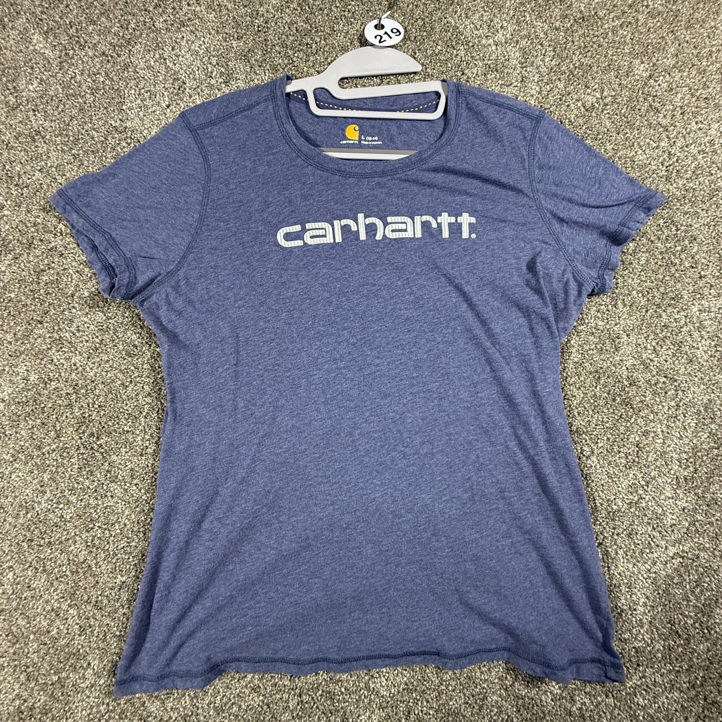 Carhartt Womens T-Shirt Size L 12-14 Heather Blue Short Sleeve Logo Tee Cotton
