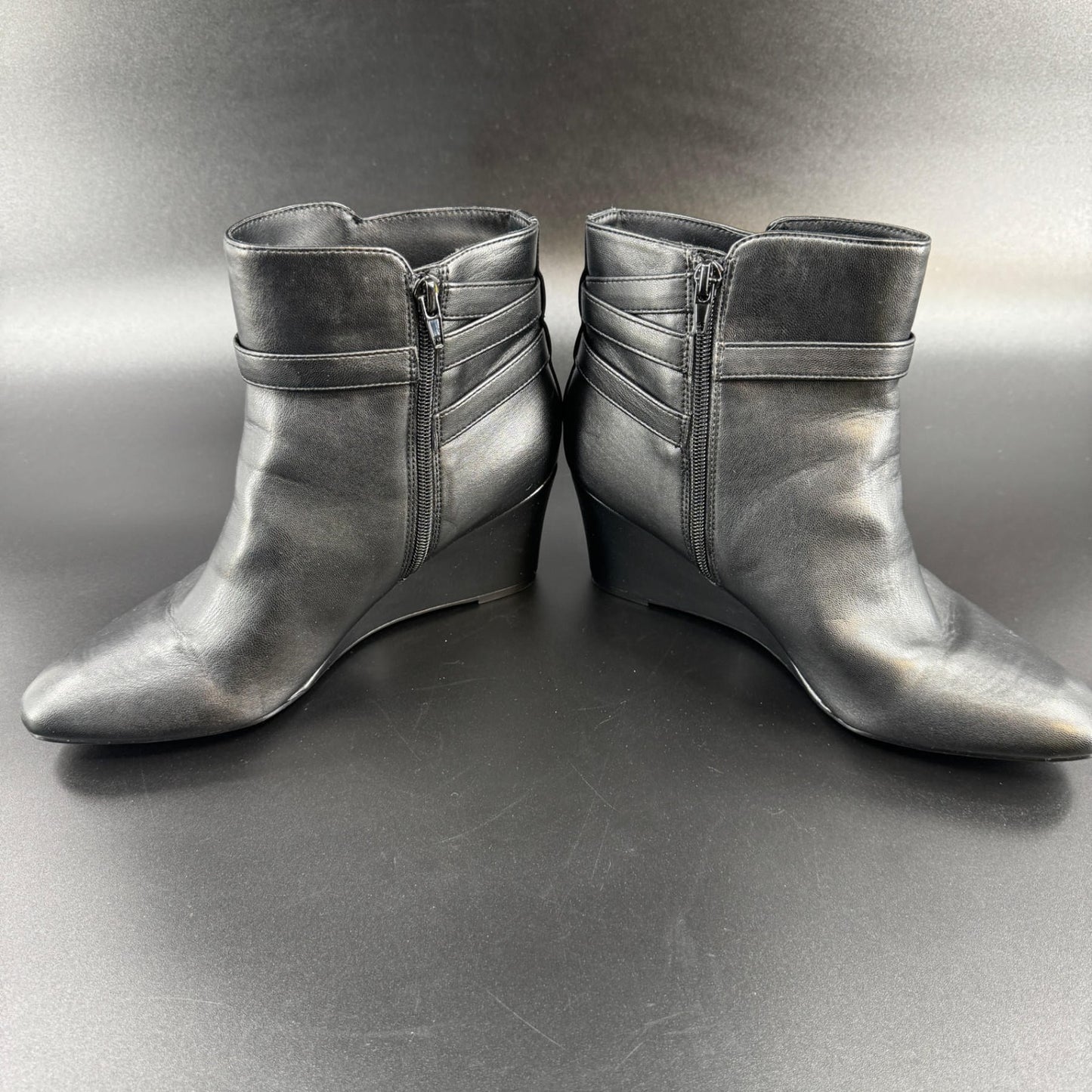 LifeStride Womens Gio Ankle Boots Booties Size 10 M Black Wedge Heel Side Zip