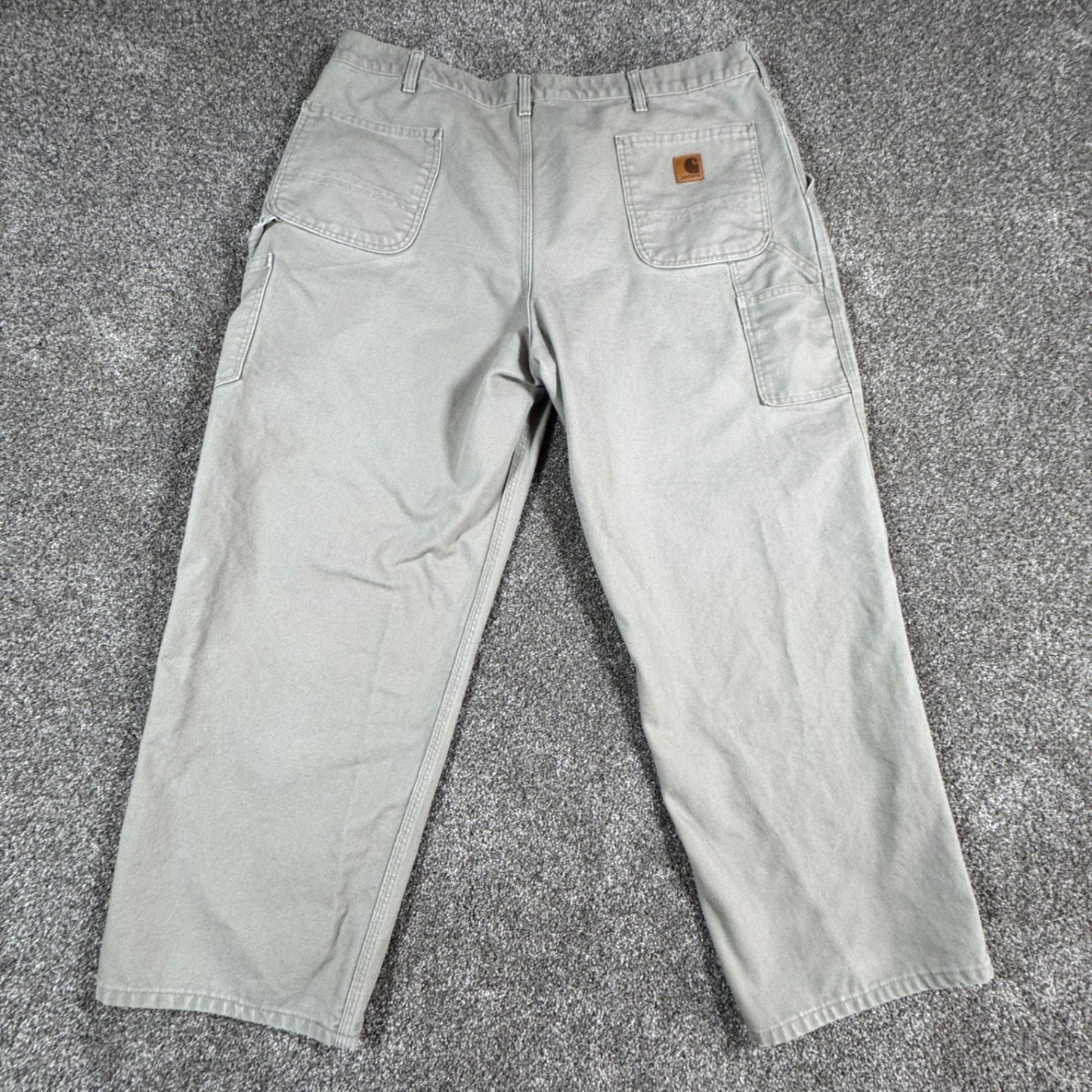 Carhartt Mens Work Pants Carpenter Dungaree 44x30 Khaki Cotton Canvas