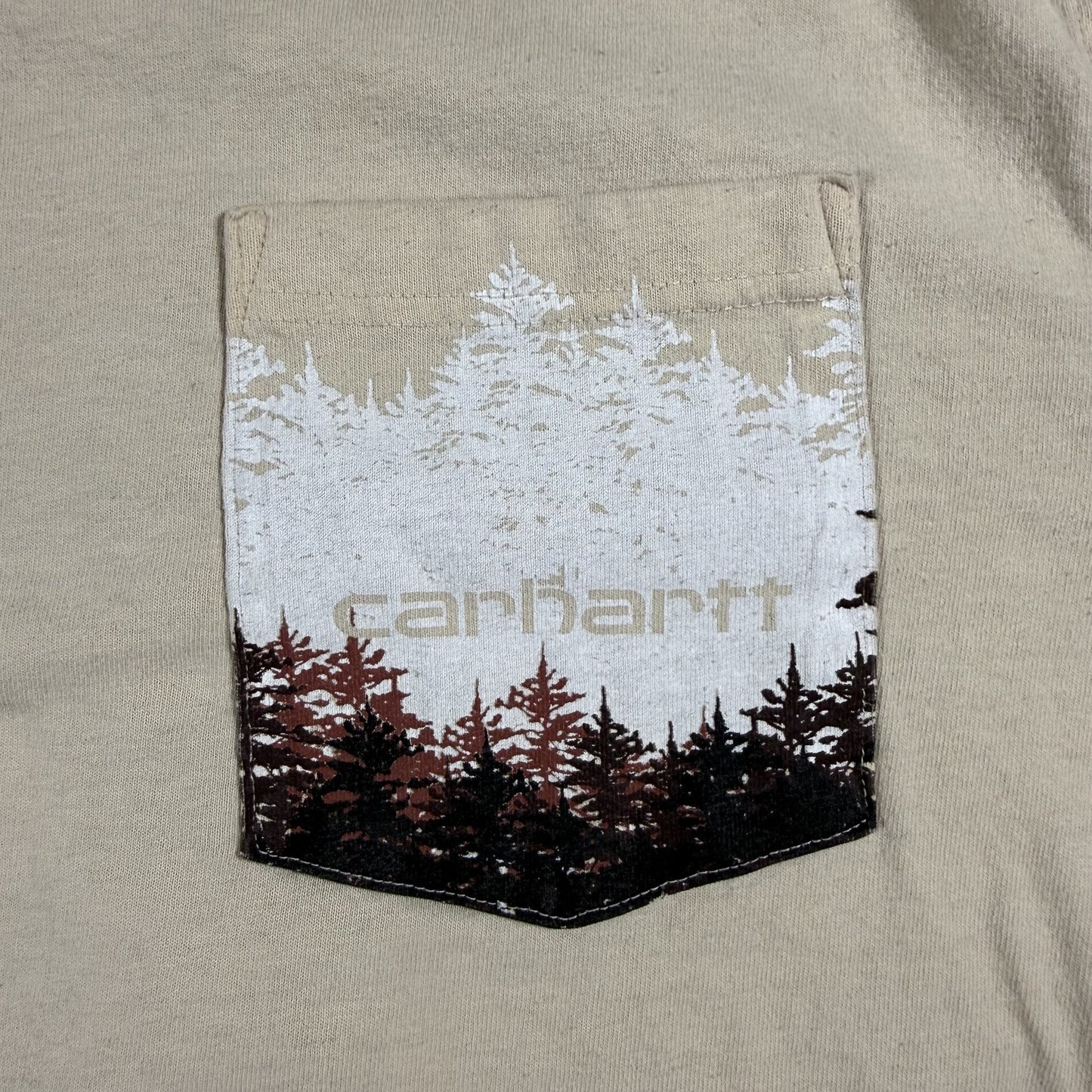 Carhartt Mens L Relaxed Fit Beige Short Sleeve Pocket Graphic T Shirt Forest