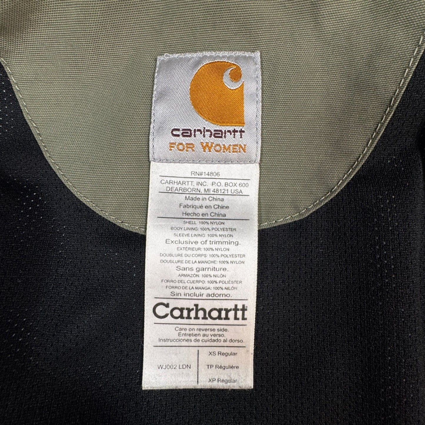 Carhartt Womens Waterproof Jacket XS Green Breathable Full Zip Hooded Coat