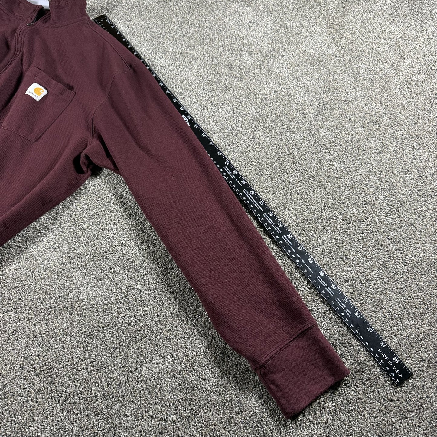 Carhartt Mens Quarter Zip Pullover Shirt 2XL Maroon Relaxed Fit Long Sleeve