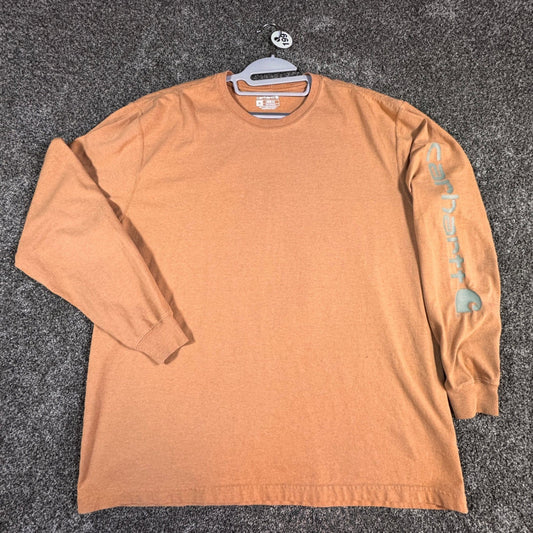 Carhartt Mens Long Sleeve T-Shirt XL Orange Loose Fit Spellout Workwear K231