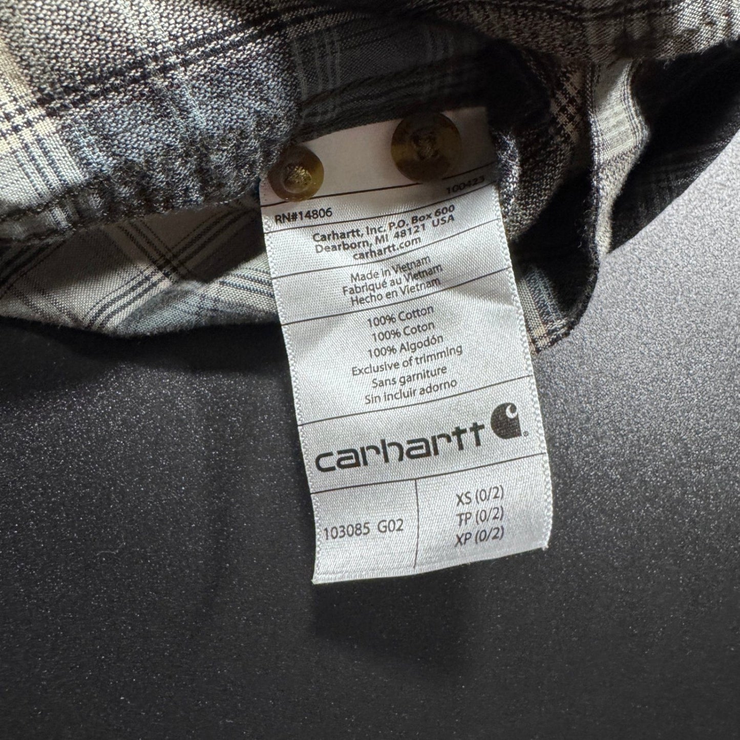 Carhartt Womens XS Plaid Flannel Button Up Shirt Blue Gray Long Sleeve