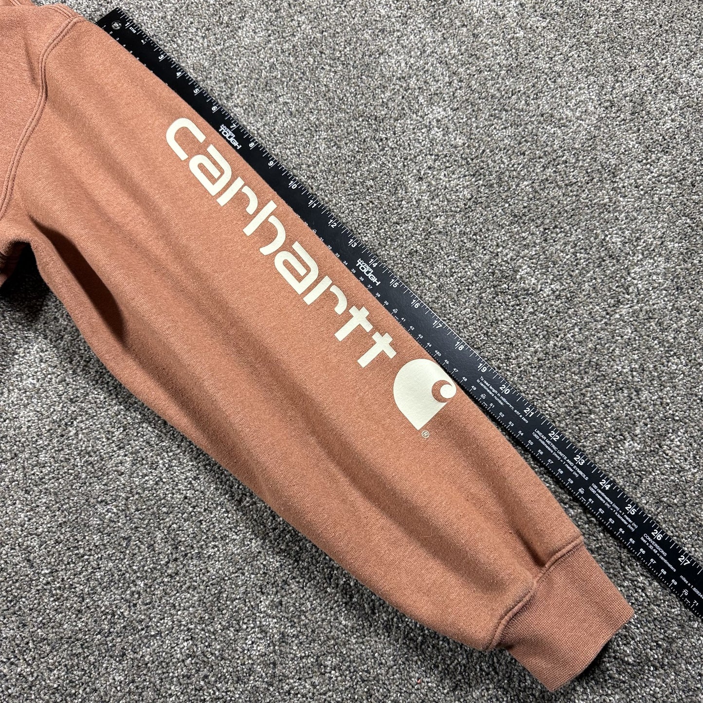 Carhartt Mens Loose Fit Hoodie Sweatshirt Size M Burnt Orange Spellout STAINS