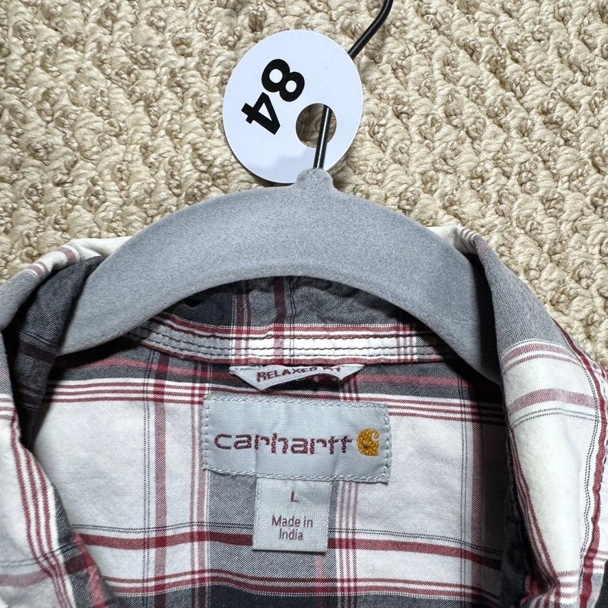 Carhartt Mens L Short Sleeve Button Up Shirt White Red Black Plaid Relaxed Fit